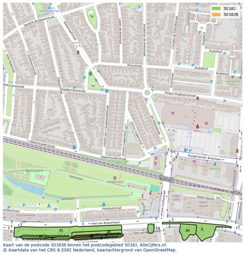 Afbeelding van het postcodegebied 5038 JB op de kaart.