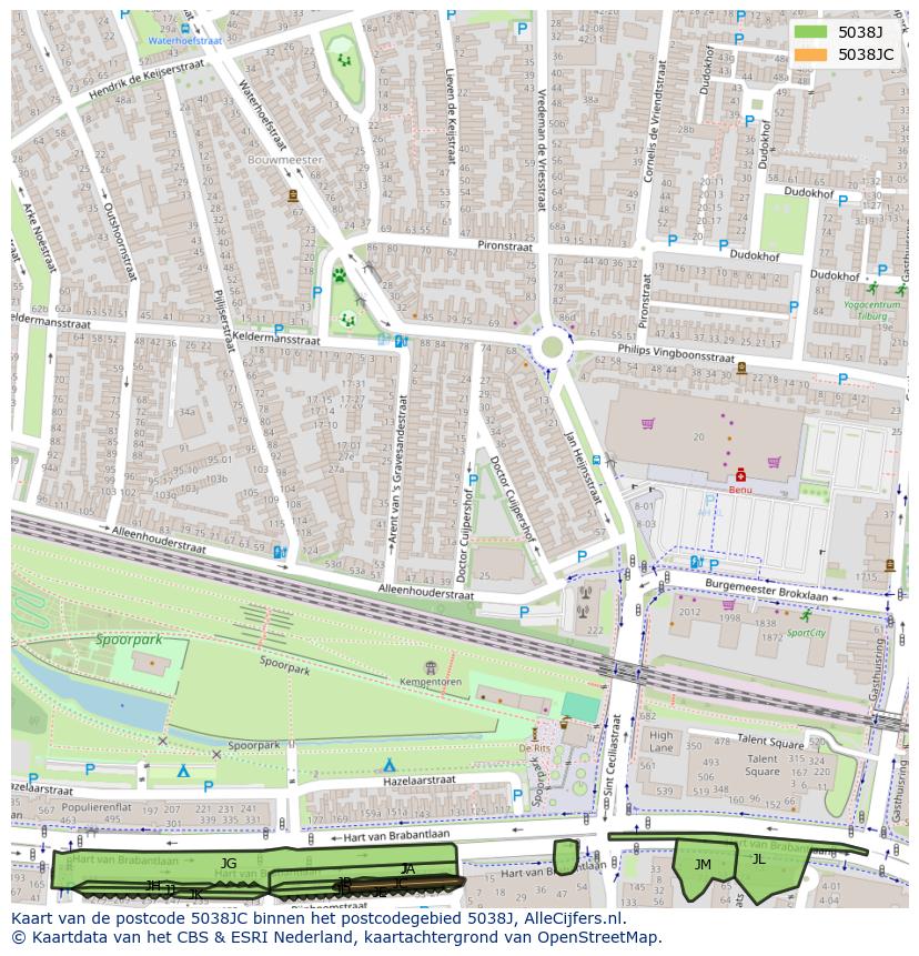 Afbeelding van het postcodegebied 5038 JC op de kaart.