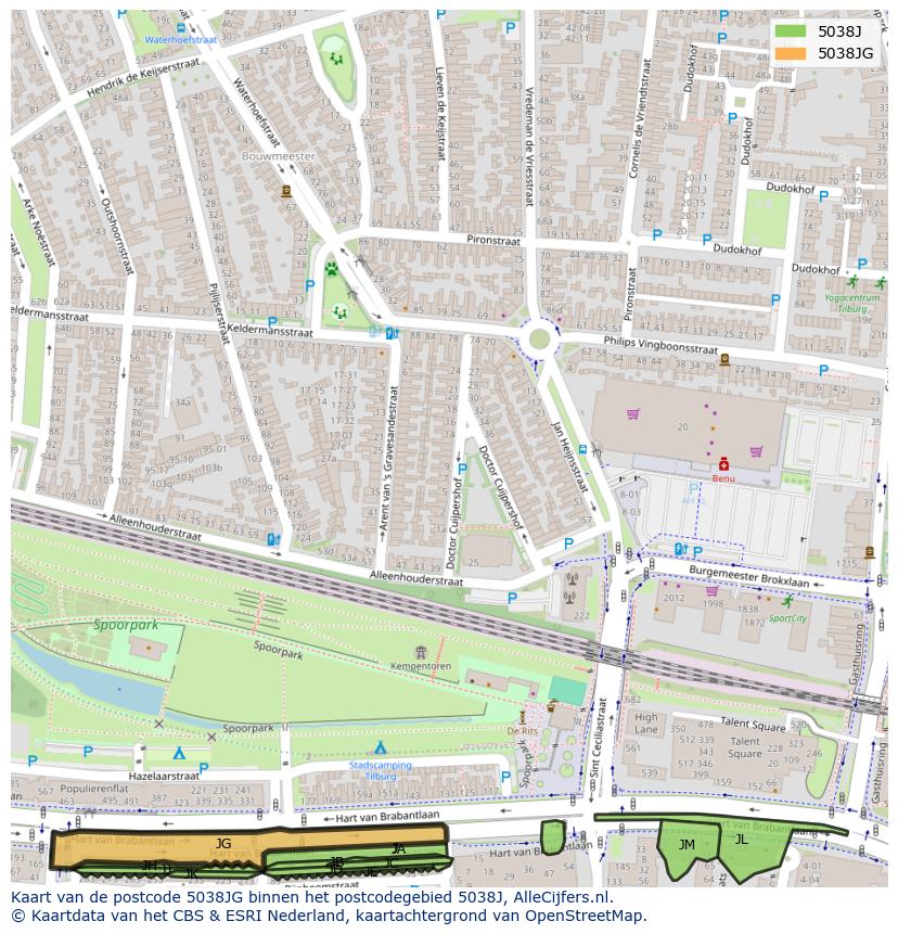 Afbeelding van het postcodegebied 5038 JG op de kaart.