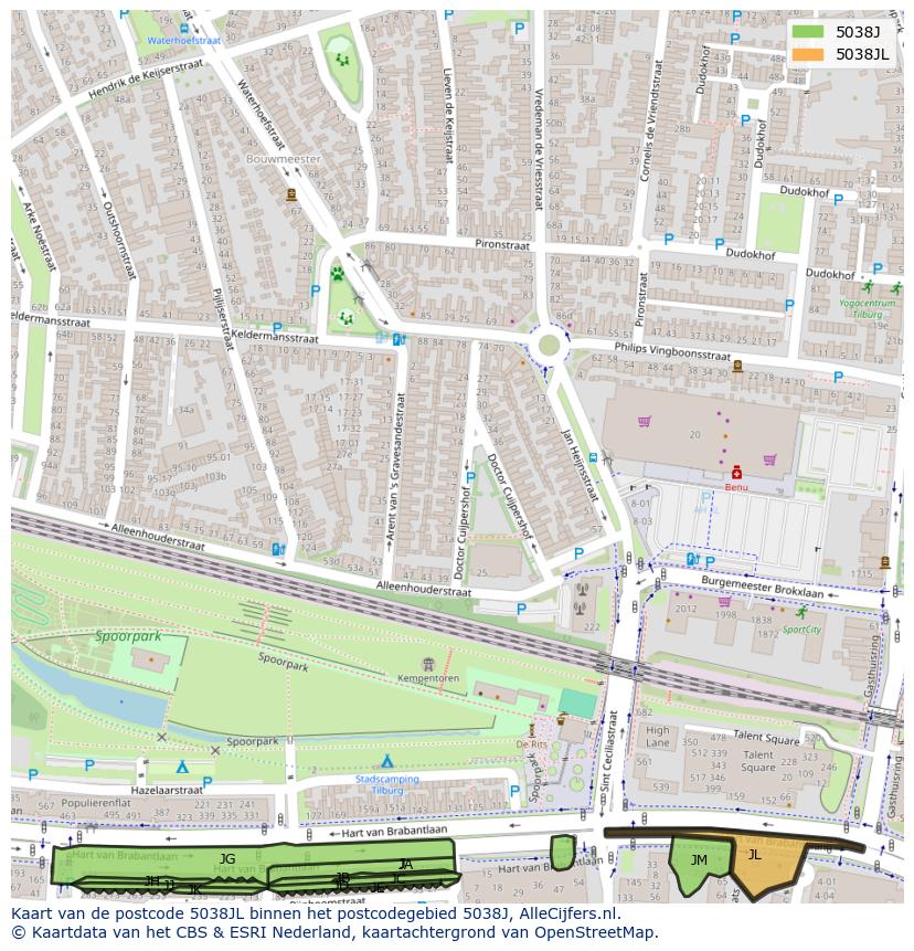 Afbeelding van het postcodegebied 5038 JL op de kaart.