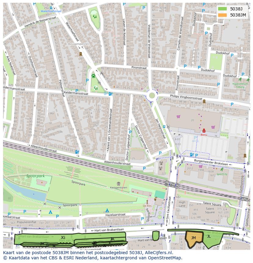 Afbeelding van het postcodegebied 5038 JM op de kaart.