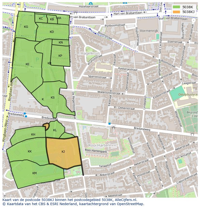 Afbeelding van het postcodegebied 5038 KJ op de kaart.
