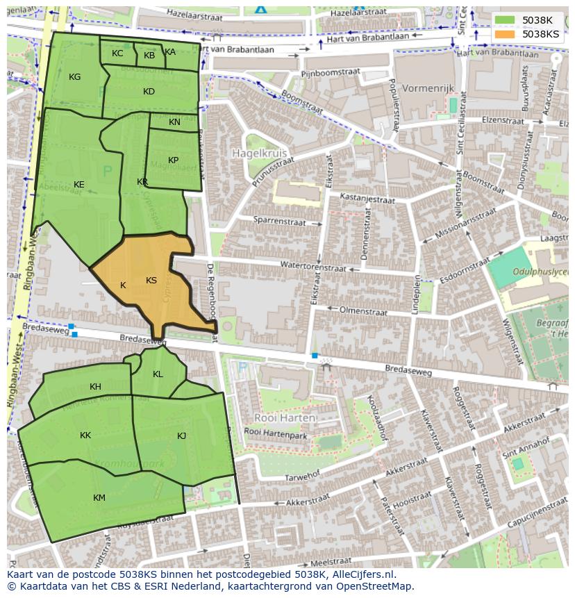 Afbeelding van het postcodegebied 5038 KS op de kaart.