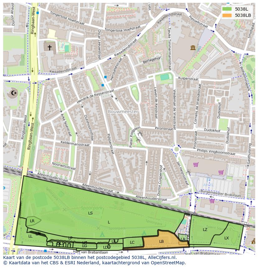 Afbeelding van het postcodegebied 5038 LB op de kaart.