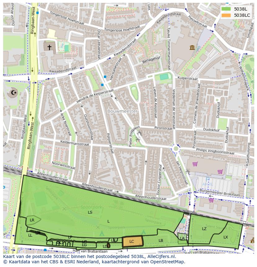 Afbeelding van het postcodegebied 5038 LC op de kaart.
