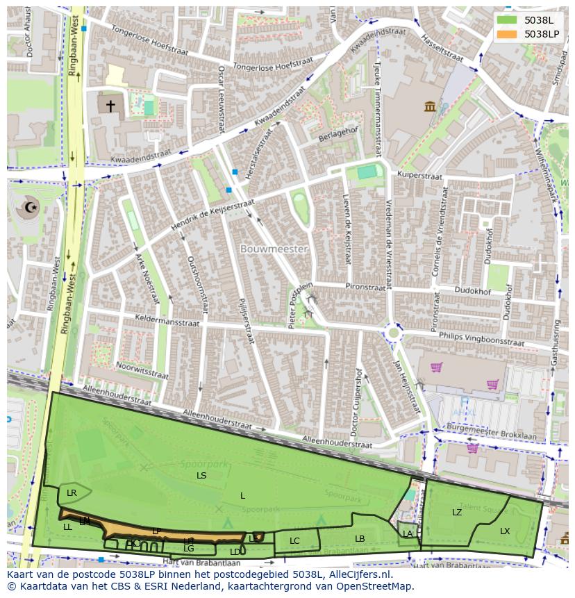 Afbeelding van het postcodegebied 5038 LP op de kaart.
