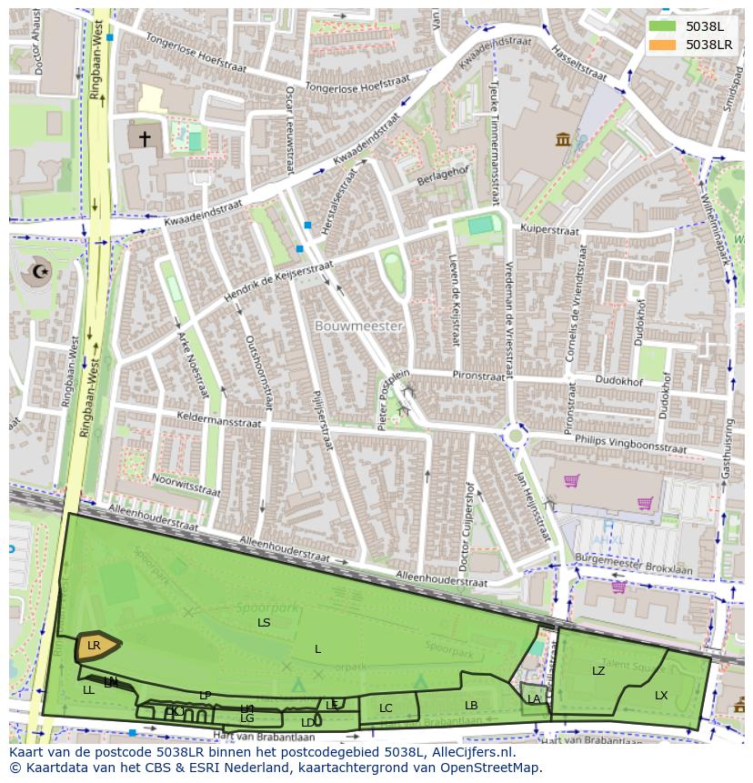 Afbeelding van het postcodegebied 5038 LR op de kaart.