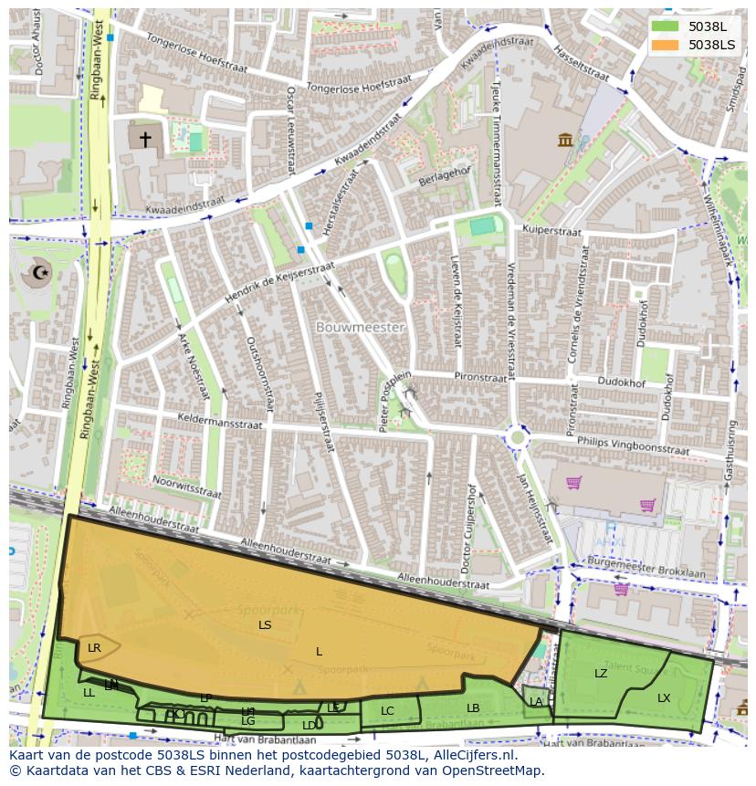 Afbeelding van het postcodegebied 5038 LS op de kaart.