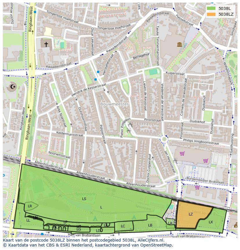 Afbeelding van het postcodegebied 5038 LZ op de kaart.