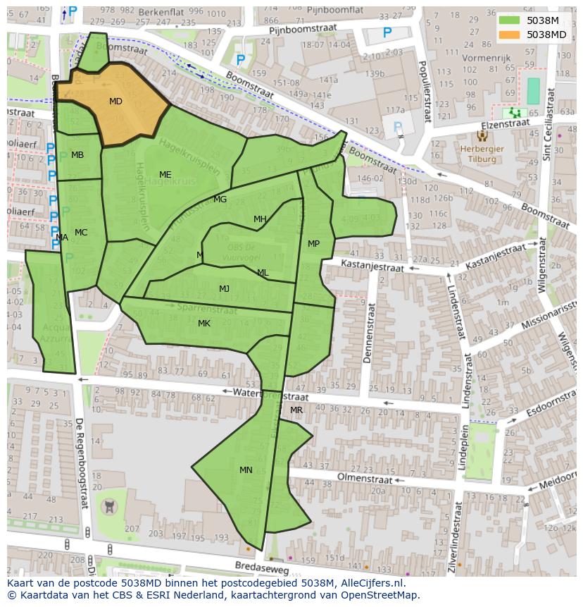 Afbeelding van het postcodegebied 5038 MD op de kaart.