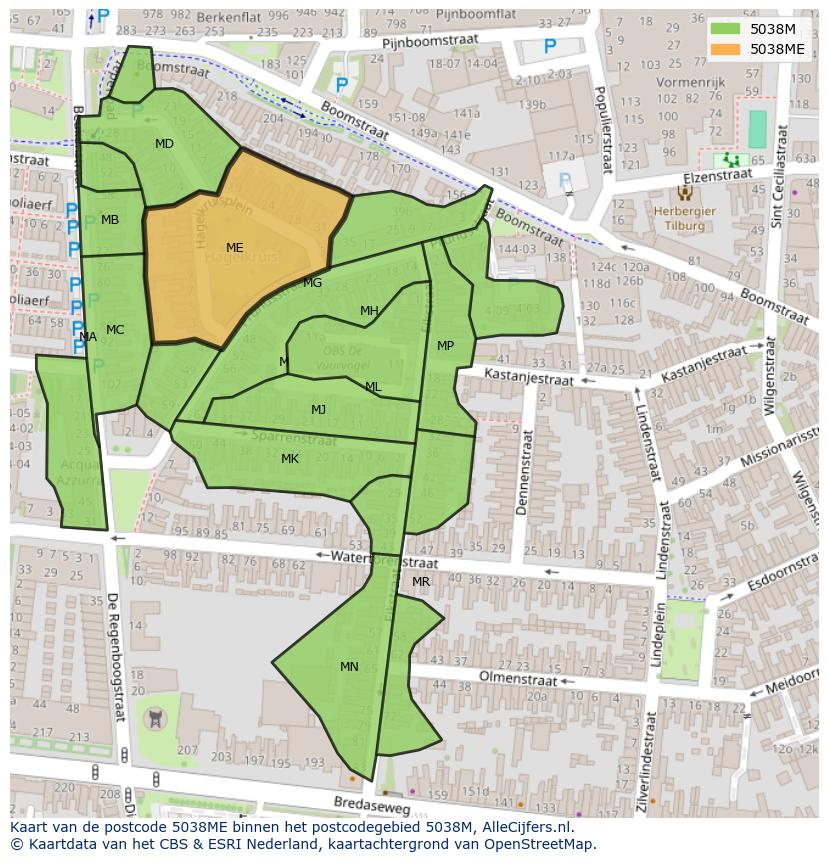 Afbeelding van het postcodegebied 5038 ME op de kaart.