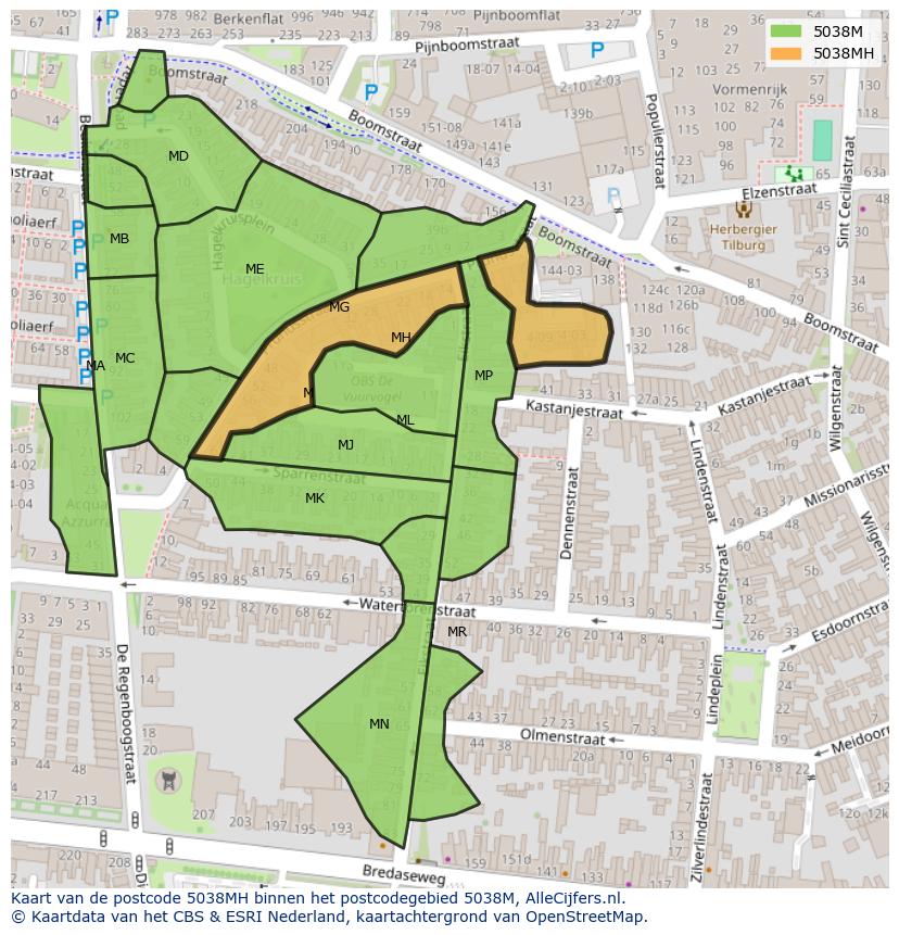 Afbeelding van het postcodegebied 5038 MH op de kaart.