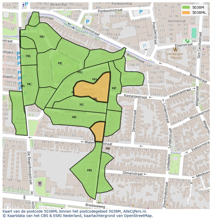 Afbeelding van het postcodegebied 5038 ML op de kaart.