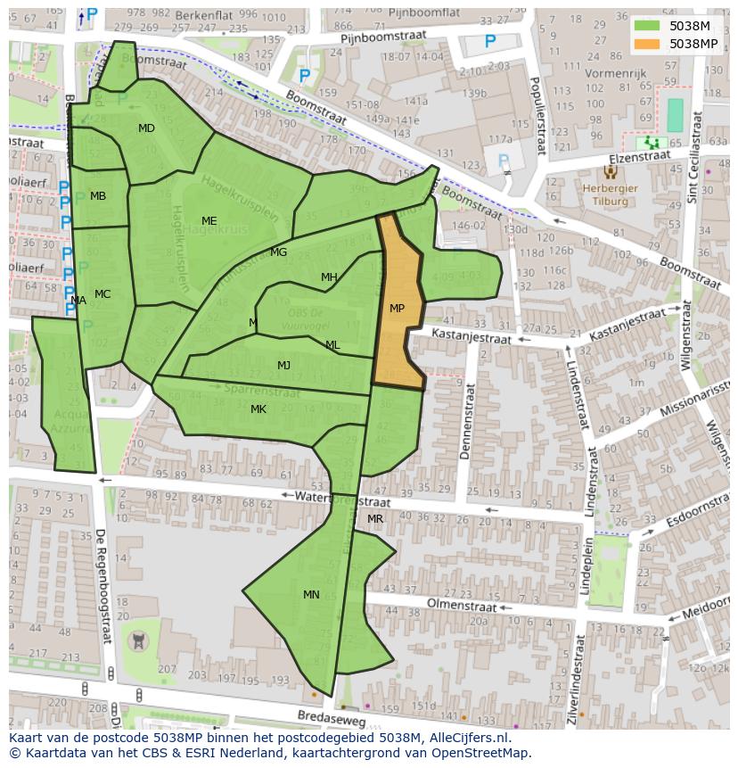 Afbeelding van het postcodegebied 5038 MP op de kaart.