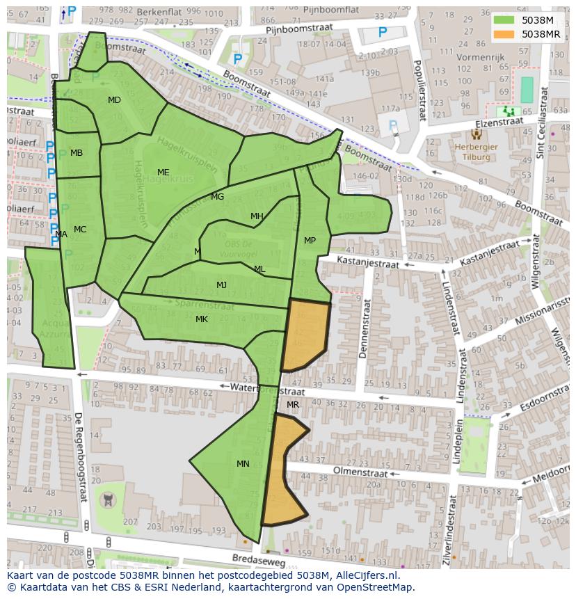 Afbeelding van het postcodegebied 5038 MR op de kaart.