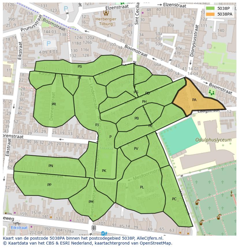 Afbeelding van het postcodegebied 5038 PA op de kaart.