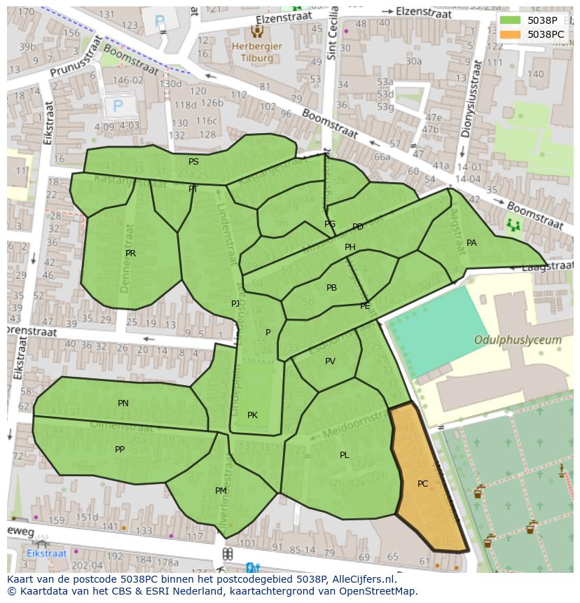Afbeelding van het postcodegebied 5038 PC op de kaart.