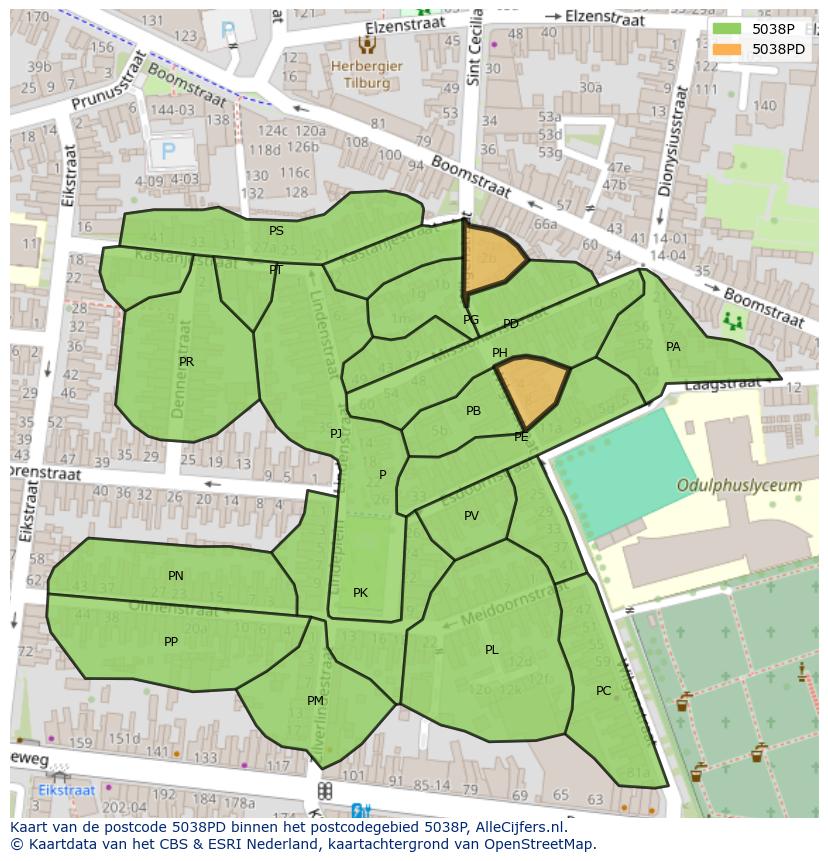 Afbeelding van het postcodegebied 5038 PD op de kaart.