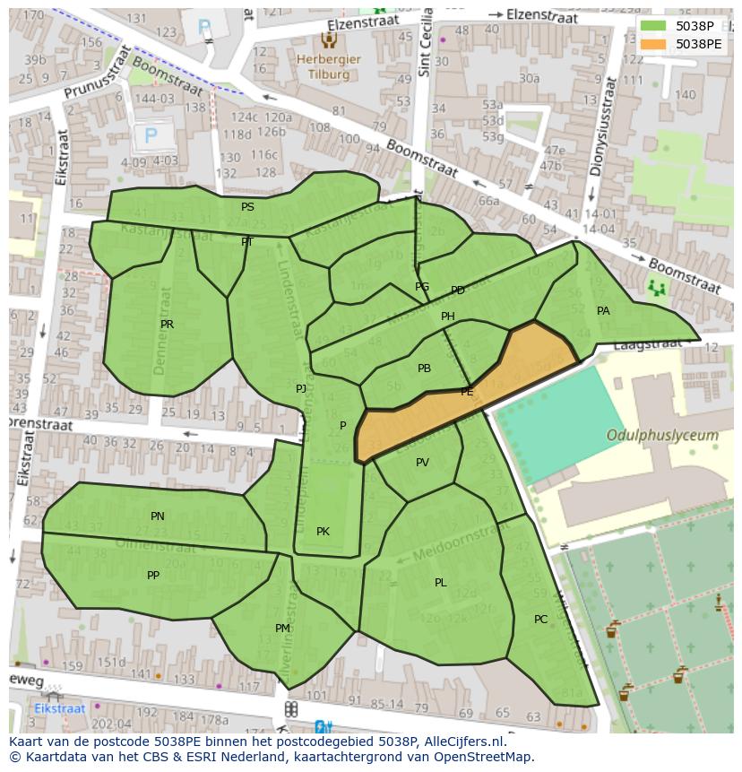 Afbeelding van het postcodegebied 5038 PE op de kaart.