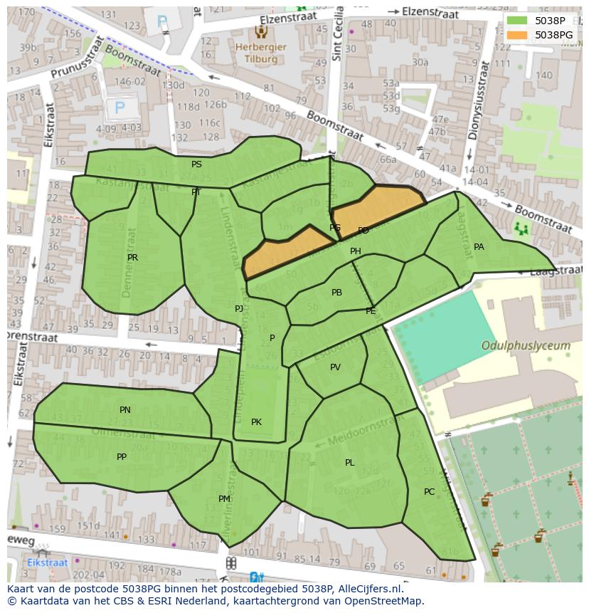 Afbeelding van het postcodegebied 5038 PG op de kaart.