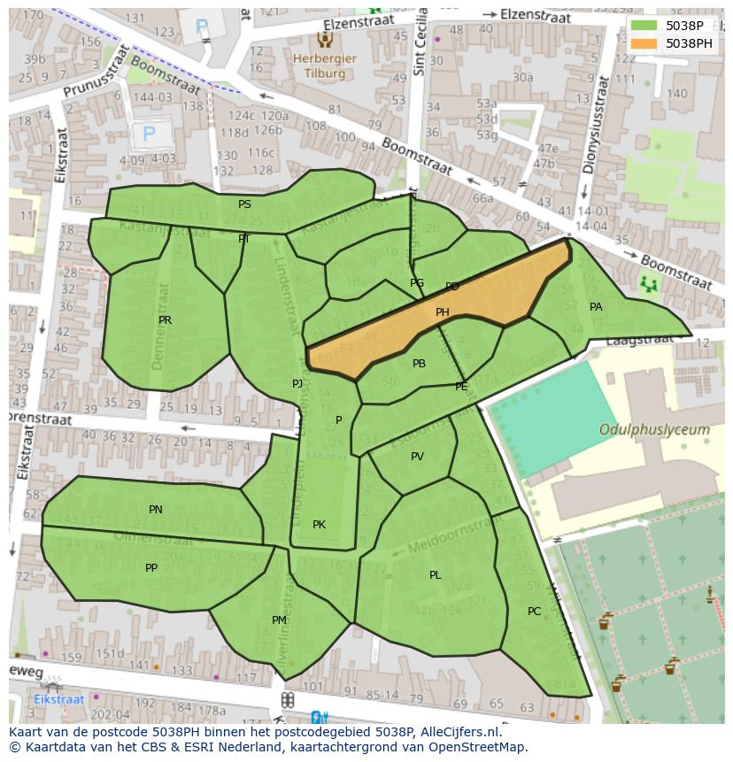 Afbeelding van het postcodegebied 5038 PH op de kaart.