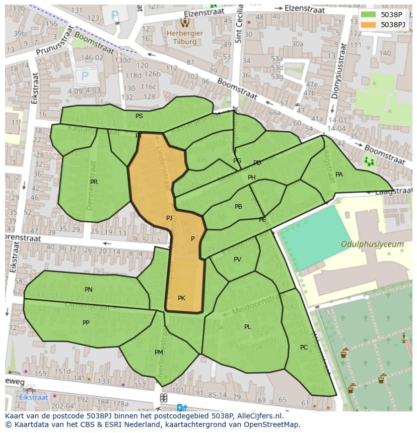 Afbeelding van het postcodegebied 5038 PJ op de kaart.
