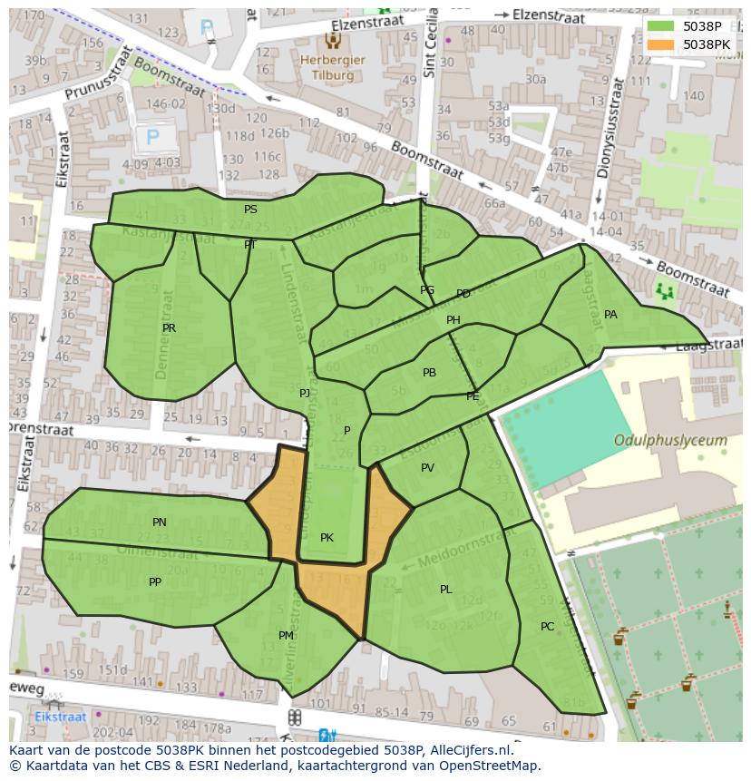 Afbeelding van het postcodegebied 5038 PK op de kaart.