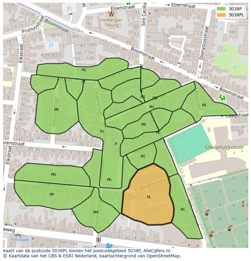 Afbeelding van het postcodegebied 5038 PL op de kaart.