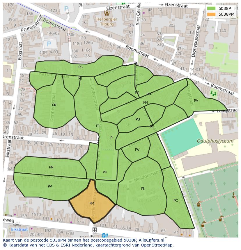Afbeelding van het postcodegebied 5038 PM op de kaart.