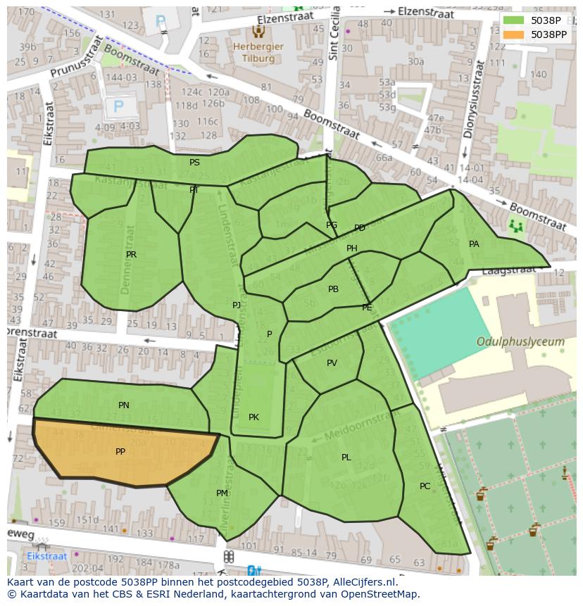 Afbeelding van het postcodegebied 5038 PP op de kaart.