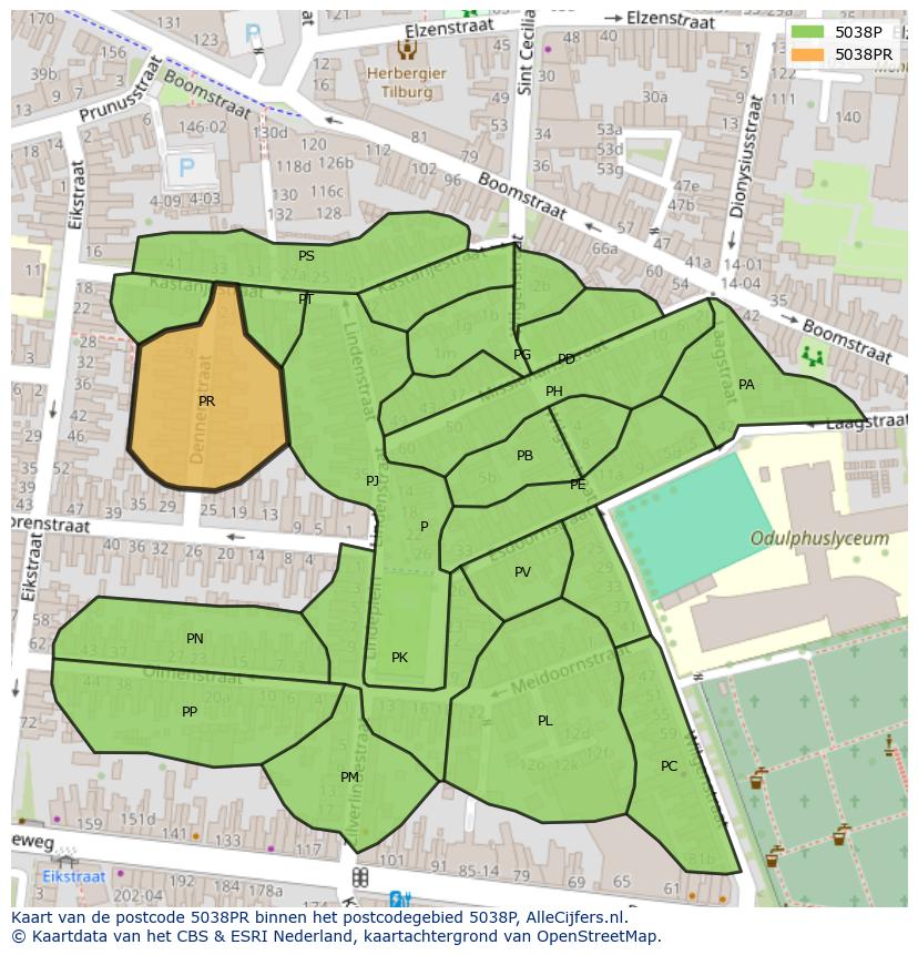 Afbeelding van het postcodegebied 5038 PR op de kaart.