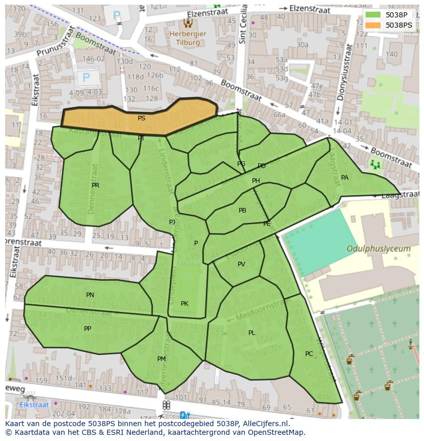 Afbeelding van het postcodegebied 5038 PS op de kaart.