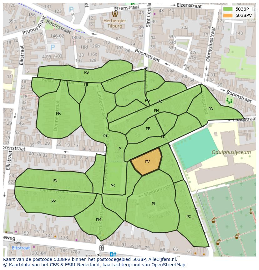 Afbeelding van het postcodegebied 5038 PV op de kaart.
