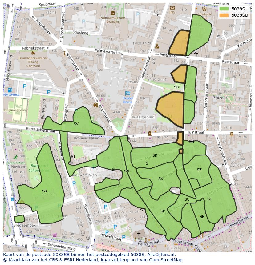 Afbeelding van het postcodegebied 5038 SB op de kaart.