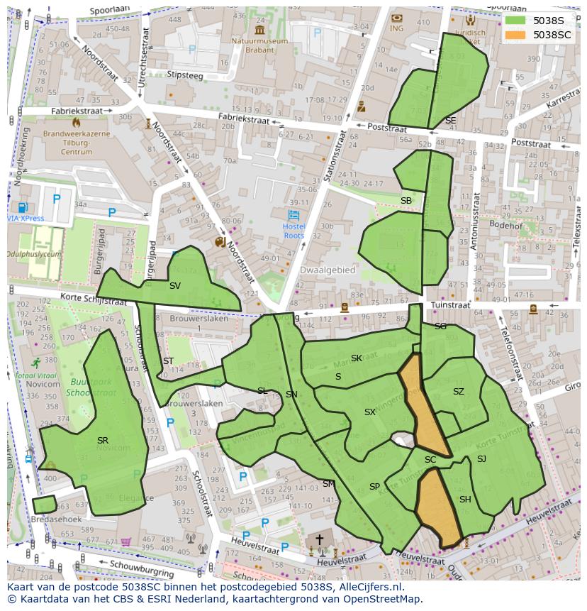 Afbeelding van het postcodegebied 5038 SC op de kaart.