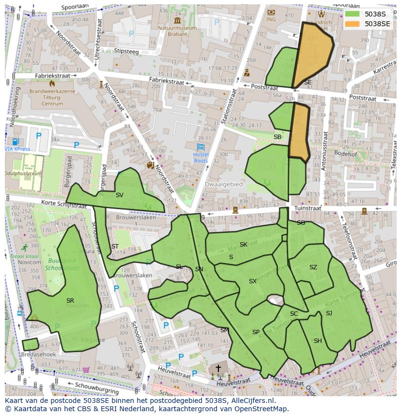 Afbeelding van het postcodegebied 5038 SE op de kaart.