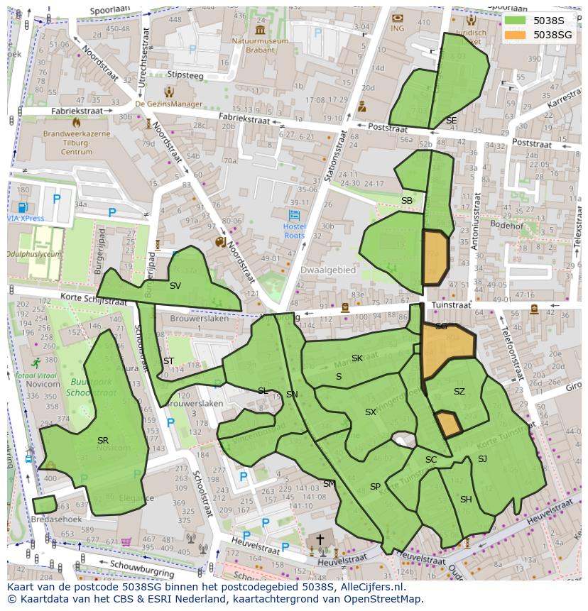 Afbeelding van het postcodegebied 5038 SG op de kaart.