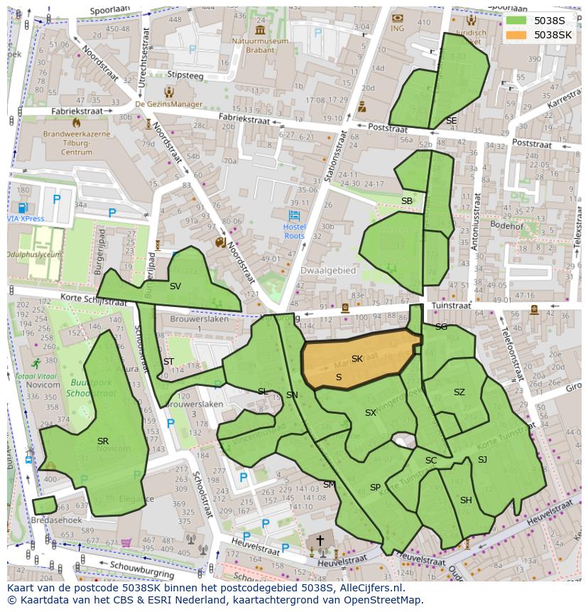 Afbeelding van het postcodegebied 5038 SK op de kaart.