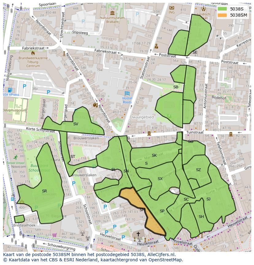 Afbeelding van het postcodegebied 5038 SM op de kaart.