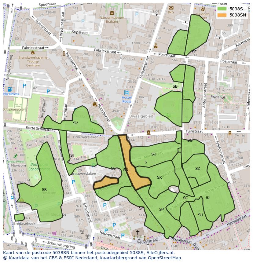 Afbeelding van het postcodegebied 5038 SN op de kaart.