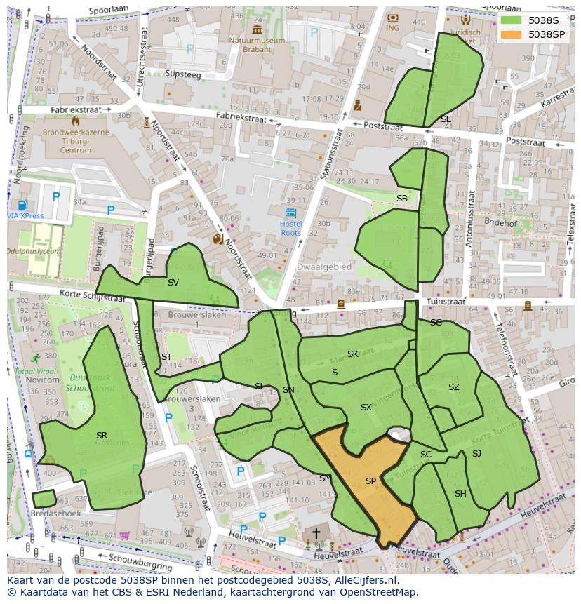 Afbeelding van het postcodegebied 5038 SP op de kaart.