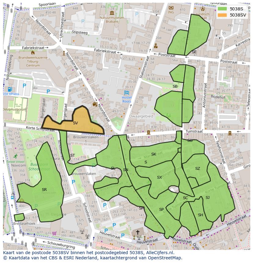 Afbeelding van het postcodegebied 5038 SV op de kaart.