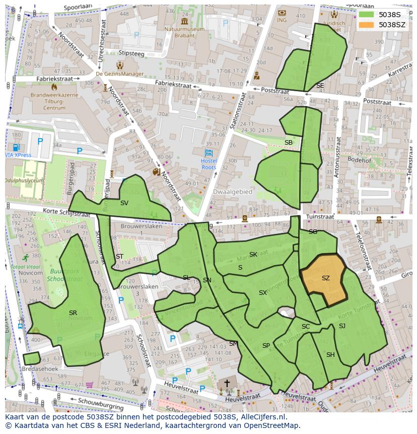 Afbeelding van het postcodegebied 5038 SZ op de kaart.