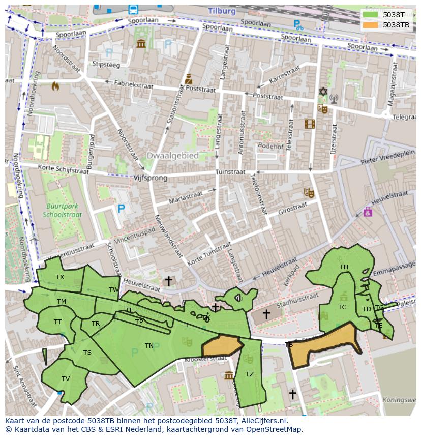 Afbeelding van het postcodegebied 5038 TB op de kaart.