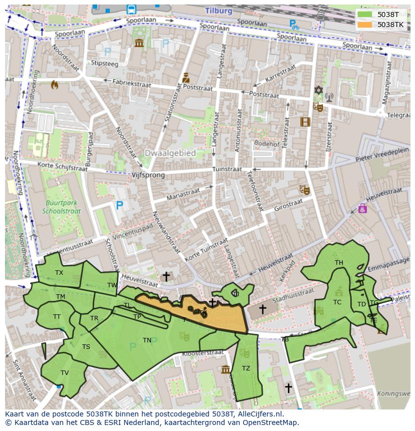 Afbeelding van het postcodegebied 5038 TK op de kaart.