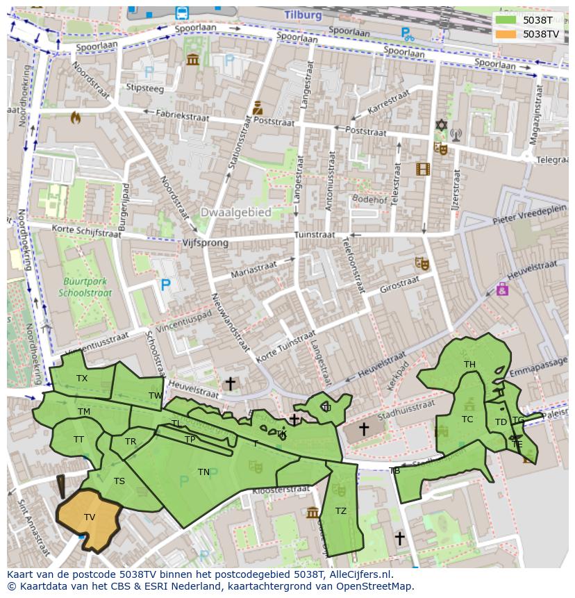 Afbeelding van het postcodegebied 5038 TV op de kaart.