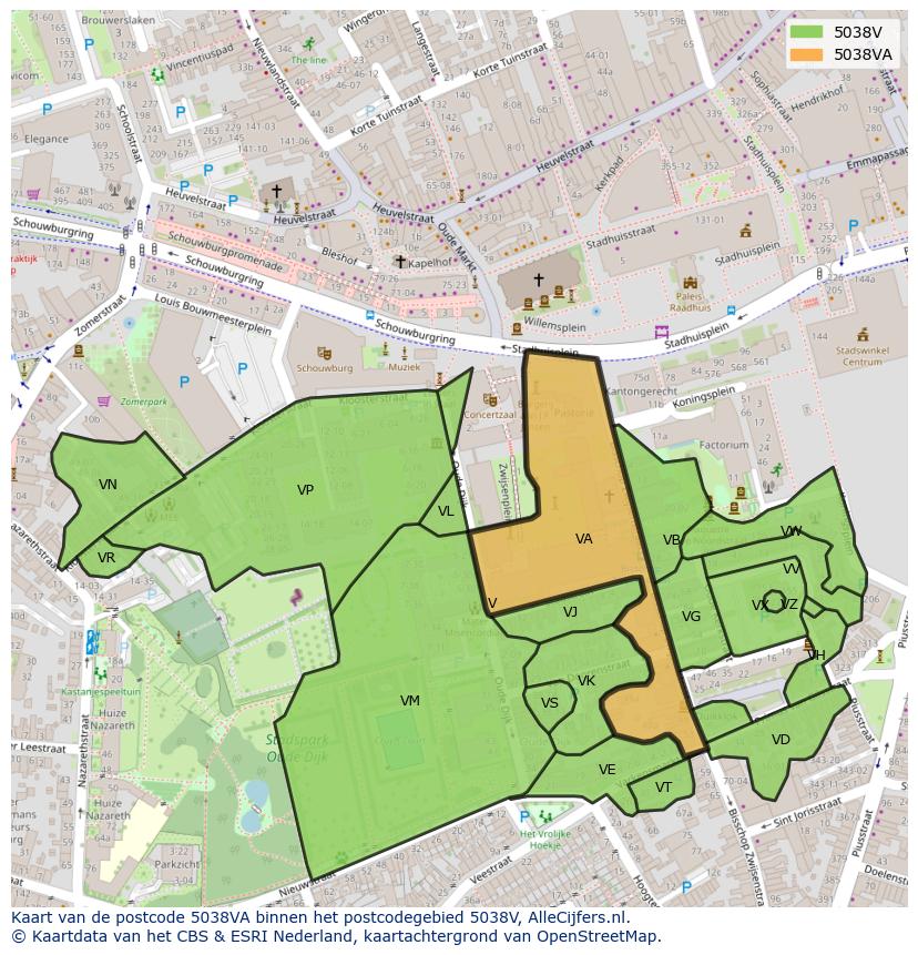 Afbeelding van het postcodegebied 5038 VA op de kaart.