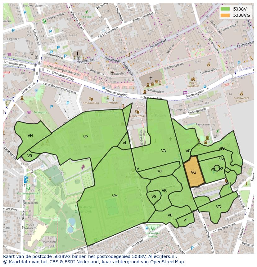 Afbeelding van het postcodegebied 5038 VG op de kaart.