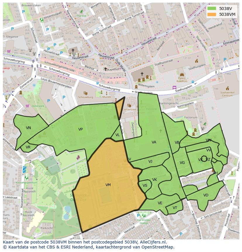 Afbeelding van het postcodegebied 5038 VM op de kaart.