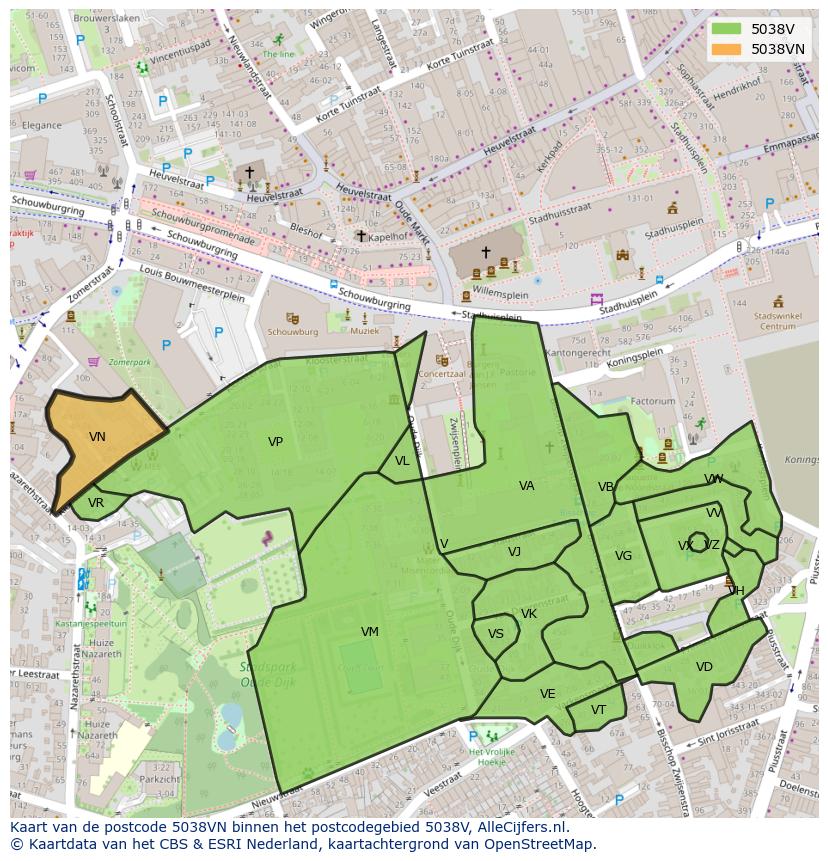 Afbeelding van het postcodegebied 5038 VN op de kaart.